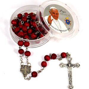 Holy Pope Francis Rose Scented Rosary Jerusalem Cross Rosary Box
